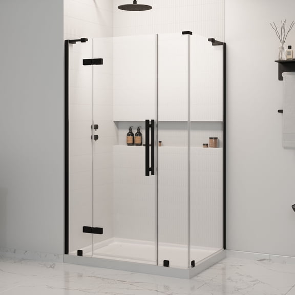 Tampa 48 x 36 x 74-3/4 Corner Shower Kit with Base and Door in Black