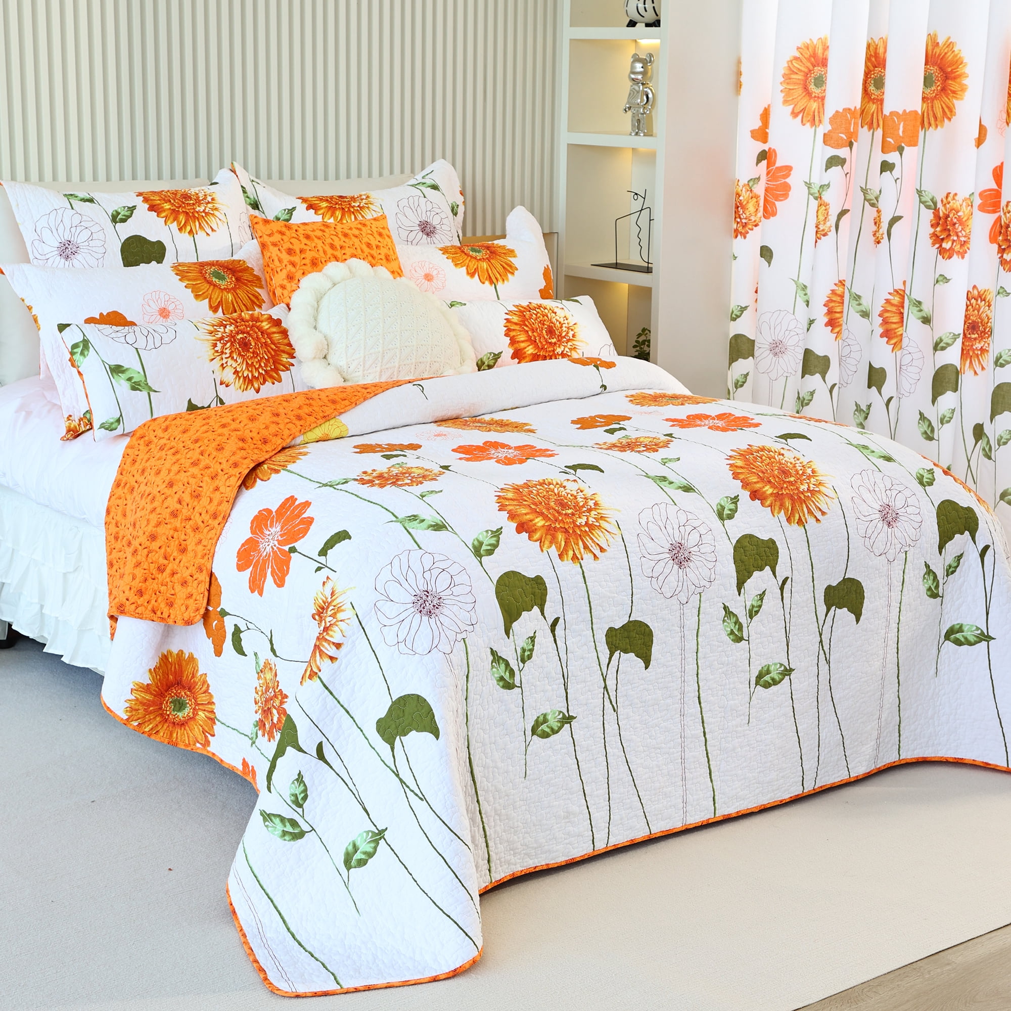 Evenhug Quilt Set 3-Piece Queen Sunflower Cotton Floral Quilt Bedding Set With 2 Pillow Shams