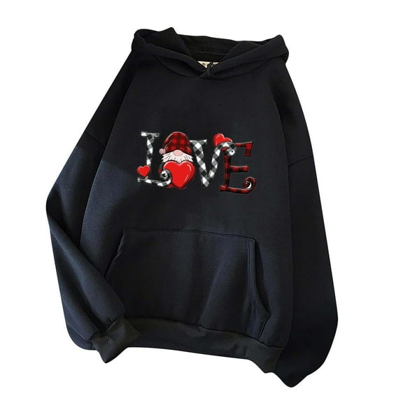 Savings Fall ClothesSweatshirt for Women Fashion Christmas Long Sleeve Printed Casual Hoodies Fall Winter Going Out Tops (S, A Black)