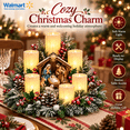 thumbnail image 3 of Nativity Christmas Lighted Centerpiece with Flameless Candle Glow, Christmas Decoration with Frosted Greenery, Red Berries & Pinecones, Perfect for Home Tabletop & Holiday Gift, 10.6" x 11.8", 3 of 7