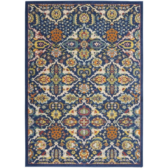 5' X 7' Blue Floral Power Loom Area Rug