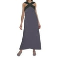 thumbnail image 1 of Summer Dresses Elegant Neckline Open Back Evening Solid Long Lengths Plus Size Dress Grey XL, 1 of 4