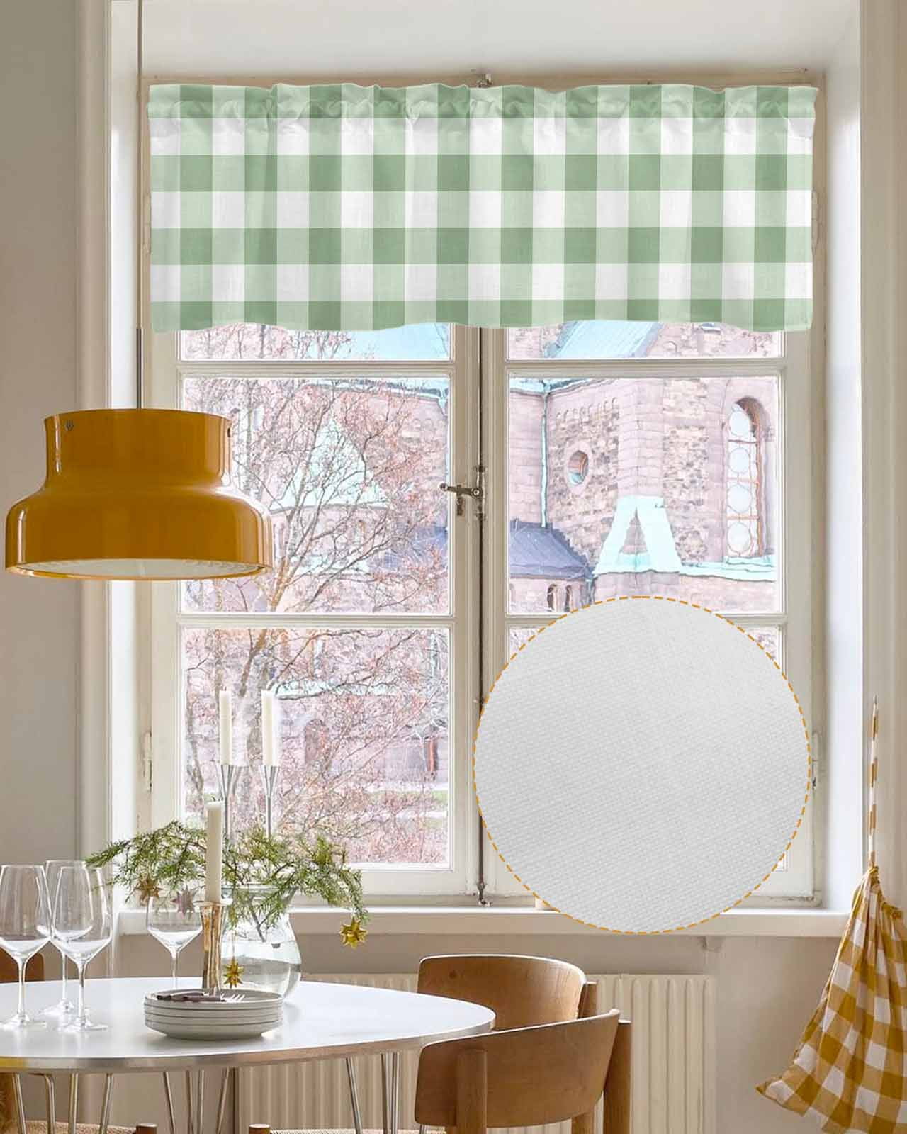 Sage Green Lattice Linen Curtain Valance for Bedroom/Bathroom/Kitchen/Office/Living/Dining Room Windows, Farmhouse Pastoral Buffalo White Check Rod Pocket Topper Decorative Cafe Drapes Panel 54"x18"