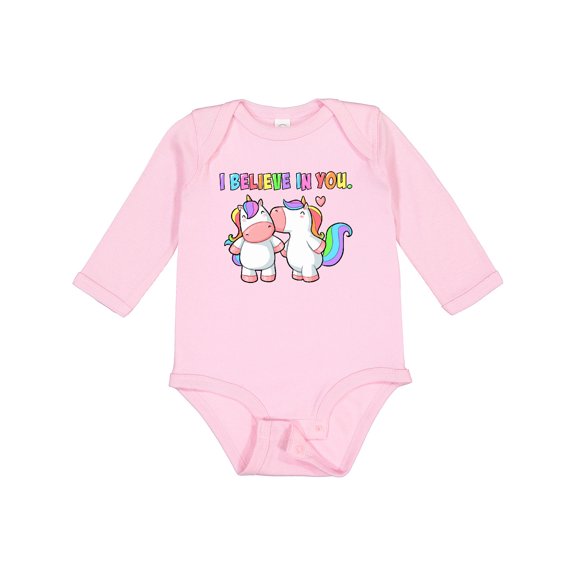 Inktastic I Believe in You Cute Rainbow Unicorns Boys or Girls Long Sleeve Baby Bodysuit