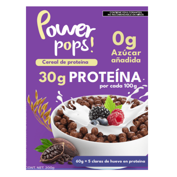 Cereal de Proteína Power Pops! de Suero de Leche Sin Azúcar Sabor Chocolate 200g