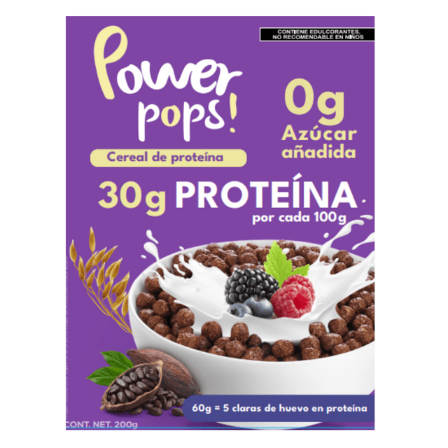 Cereal de Proteína Power Pops! de Suero de Leche Sin Azúcar Sabor Chocolate 200g