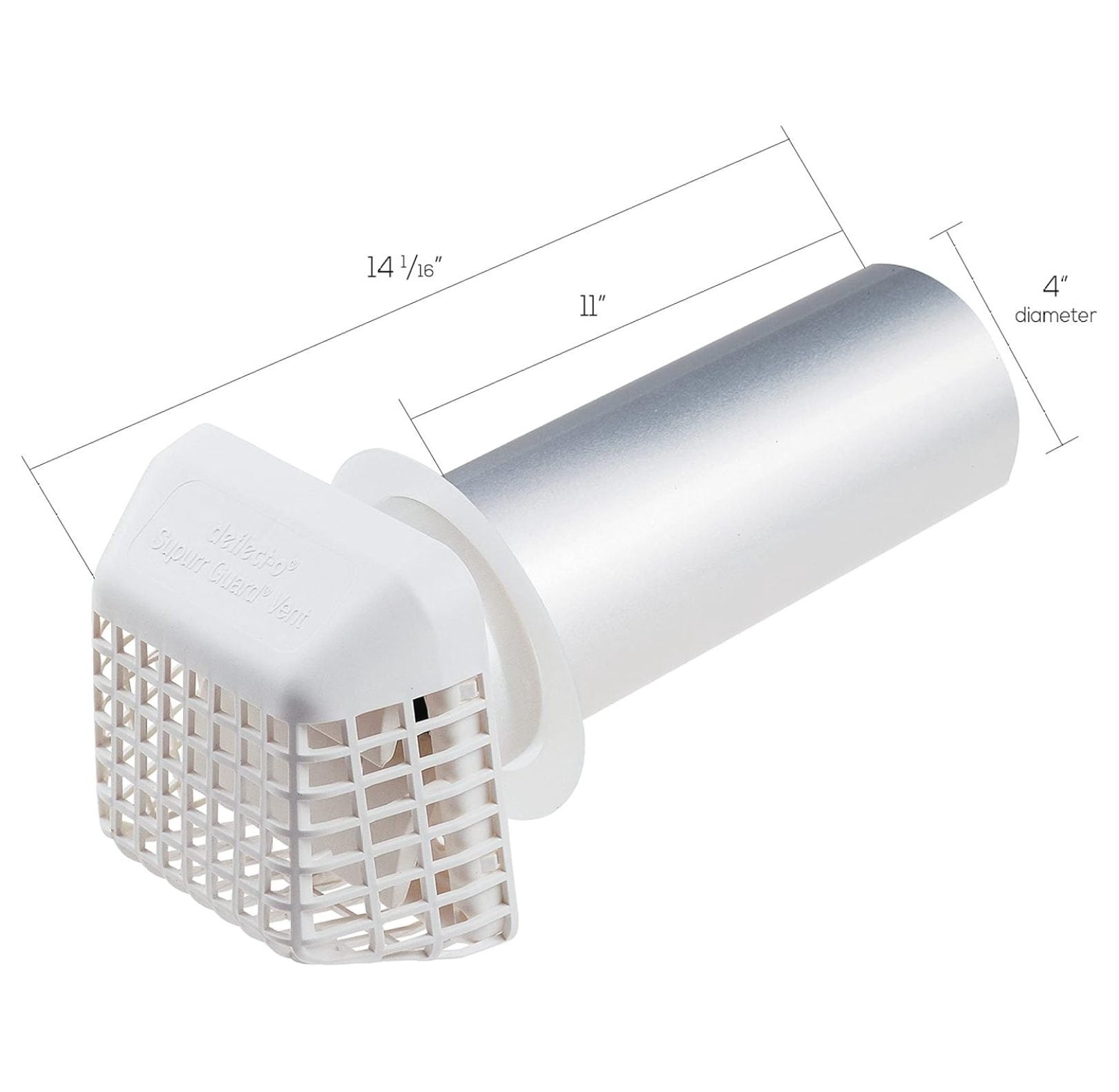 Supurr Guard Louvered Dryer Vent Hood with Pipe and Collar, White and Silver, 4” (GVHAW4)