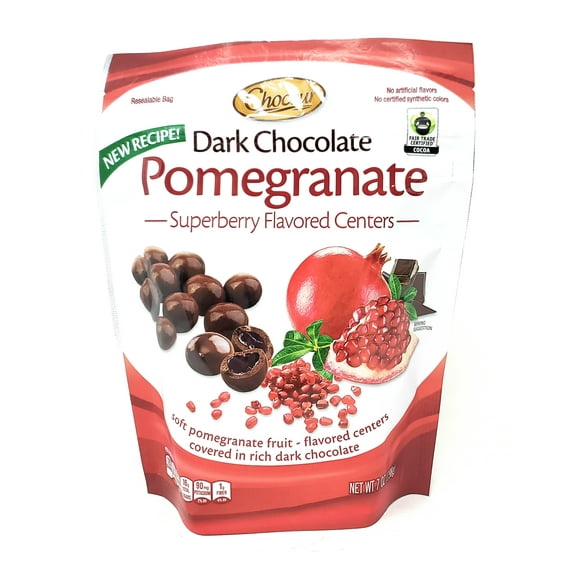 Choceur Superberry Pomegranate Dark Chocolate Flavored Centers, Resealable Bag, Fair Trade Certified, 7 Oz