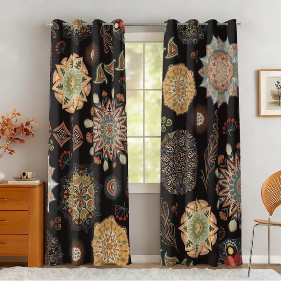 Mandala Mystery Bohemian Blackout Curtains Blackout Curtains 26"W x 45"L(Pack of 2)