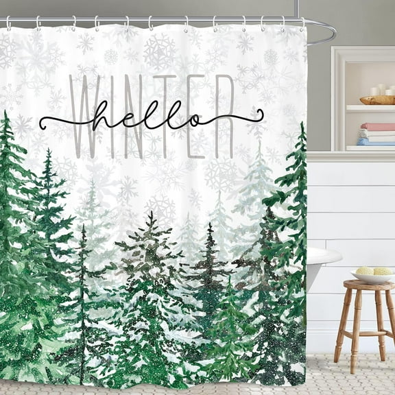 JOOCAR Winter Forest Tree Bathroom Shower Curtain 72x72 inch Inch Snow Snowflake Christmas Xmas Seasonal Accessory Polyester Fabric 12 Plastic Hooks Waterproof Decor