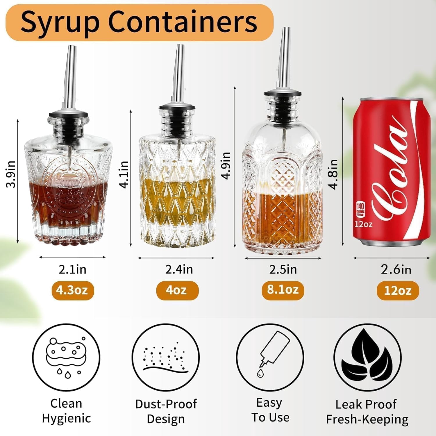 Syrup Bottle Set of 3 - Dispenser with Leak-Proof Lids Pour Spout Ideal for Coffee Syrups,Honey,Condiments,Olive Oil