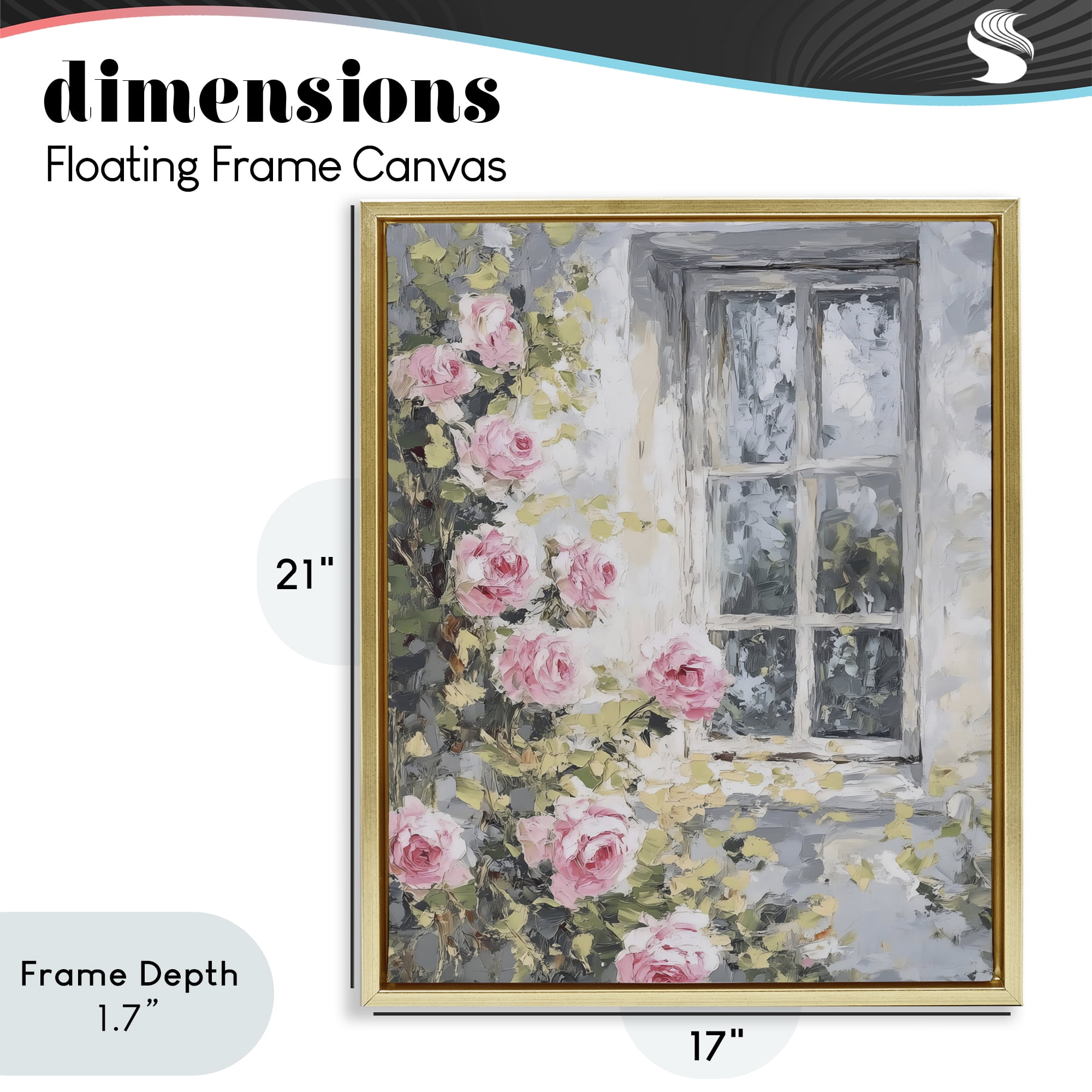 Stupell Industries View Of Roses Cottage Window Gold Framed Floater Canvas Wall Art, design by LSR Design Studio