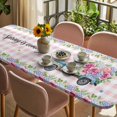 thumbnail image 3 of Spring Table Cloths for 8 Foot Rectangle Tables, Truck Botanical Rose Leaves Butterfly Pink Lattice Patio Waterproof Elastic Fitted Tablecloths, Washable Rectangular Table Cover for Camping, 3 of 8