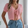 thumbnail image 6 of Summer Lace Up Hollowed Out Short Sleeved Knitted Cardigan Vacation Navel Sun Shirt Sun Protection Shirts for Women Uv Shirts for Women, 6 of 8