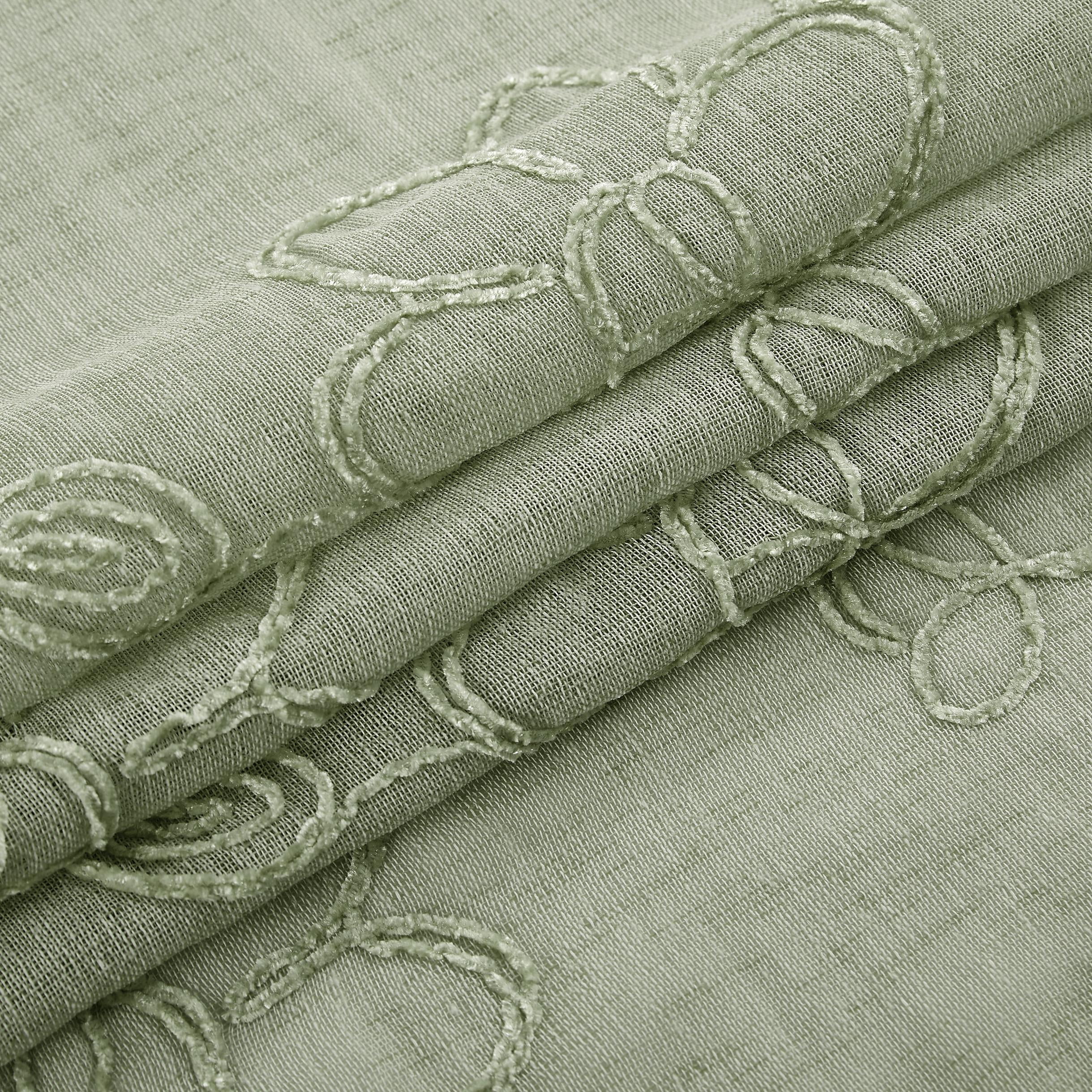 Dainty Home Rita 3D Floral Chenille Embroidered Solid Sheer Linen Look 76" x 84" Window Curtain Panel Pair in Olive Green