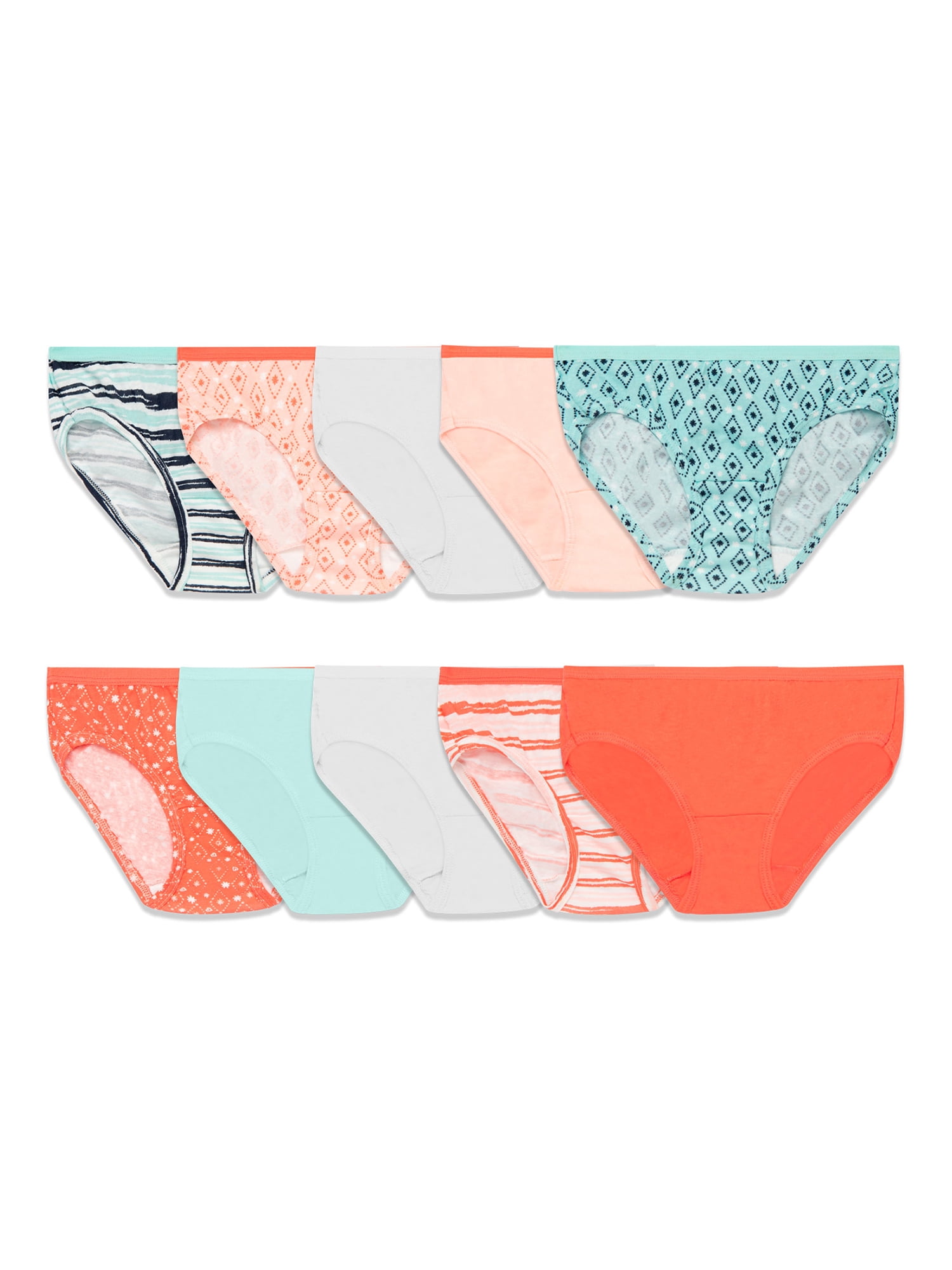 Fruit of the Loom Girls' EverSoft Hipster Underwear, 10 Pack, Sizes 4