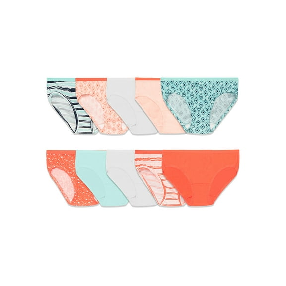 Fruit of the Loom Girls' Cotton Hipster Underwear, 10 Pack