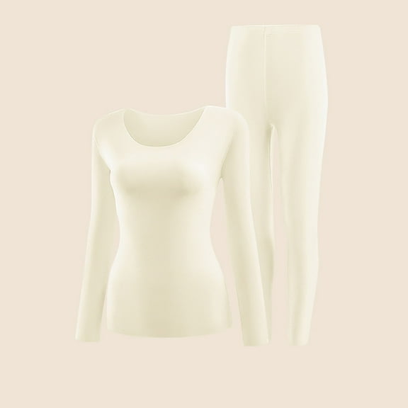 Wowcloth Woman's Thermal Underwear Set, Seamless Round Neck Design, Fitted Thermal Top and Bottoms for Winter and Everyday Wear