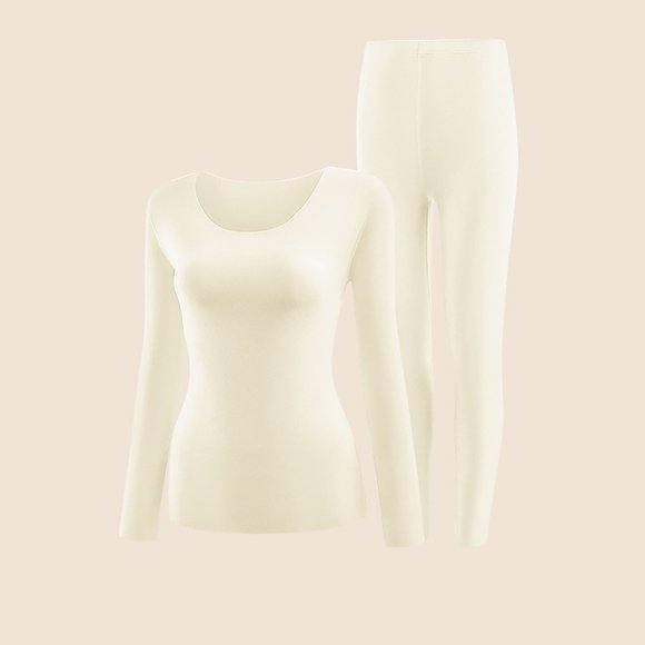 Warop Women's Thermal Underwear Set, Seamless Round Neck Tight for Daily Wear and Winter Warmth