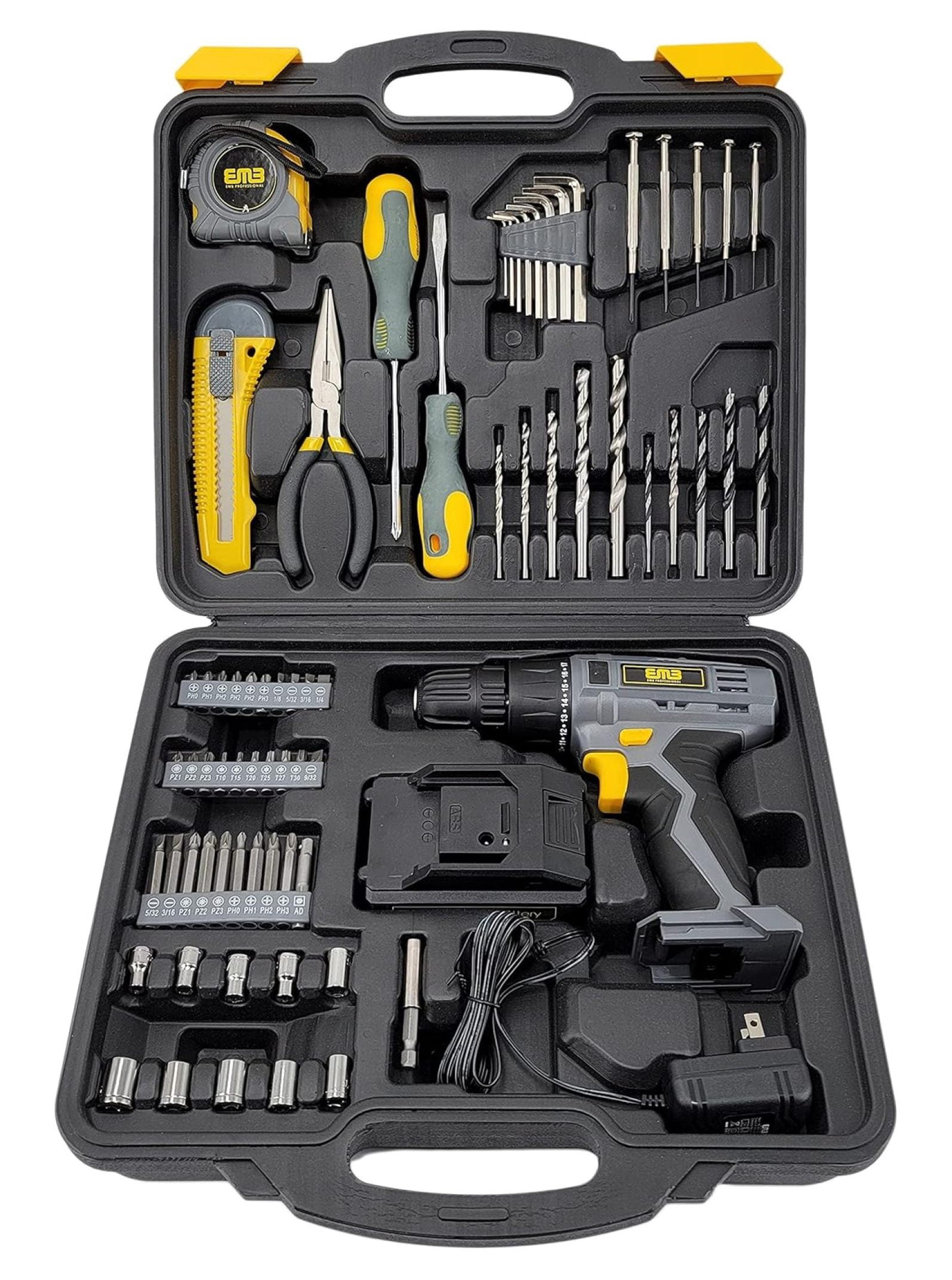 20V Speed 1300 RPM Household Lithium Battery Cordless Drill Driver Power Drill with 77 Pieces and a 1300mA Large Capacity Lithium Ion Battery Stays Powered Up