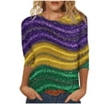 thumbnail image 2 of YOIAVAIOY Womens Mardi Gras T Shirt 3/4 Sleeve Funny Patricks Tops Fashion Casual Outfits Purple XXL, 2 of 5