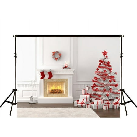 Image of 7x5ft Backdrop for Photographers Christmas Tree and Christmas stove Background Photo Studio Props Backdrop for Christmas