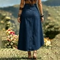 thumbnail image 4 of Zedker Women's High Waist Denim Maxi Skirt for Women, Asymmetric Button Wrap Front Split Jean Skirt, Irregular Hem Flowy Long Skirt for Casual, 4 of 8