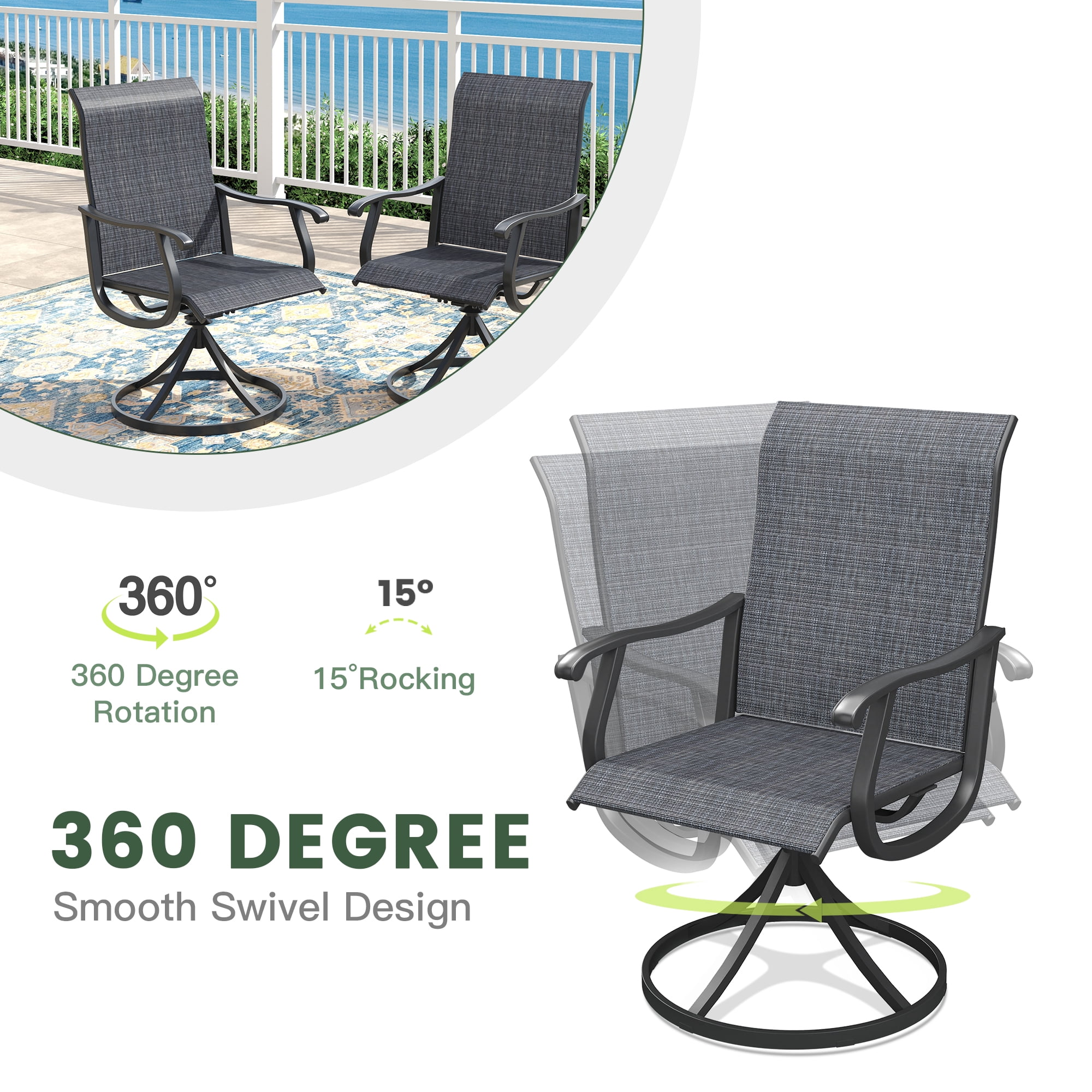 Vicllax Outdoor Dining Chair Patio Swivel Chairs Set of 4 Rocking Metal Textilene Fabric, Graphite