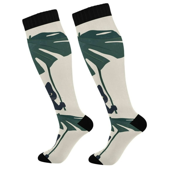 FORMRS Womens Knee High Socks Casual Long Thick Travel Daily Wear, 1 Pair, Black Cat Plants