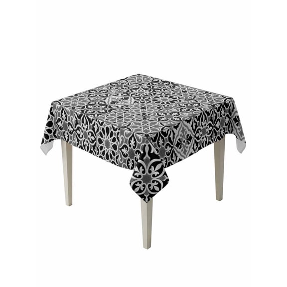 Black Morocco Table Cloth, Waterproof Tablecloth for Square Tables, Traditional Tribal Abstract Geometric Art Reusable Washable Fabric Table Cover for Restaurant Kitchen Dining Tables 60"x60"