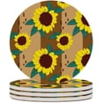 thumbnail image 2 of GZHJMY 2Pcs Round Retro Sunflower Pattern Ceramic Coasters with Cork-Backed for Coffee Drink, Cup Mat Absorbent Stone Coasters, 2 of 6