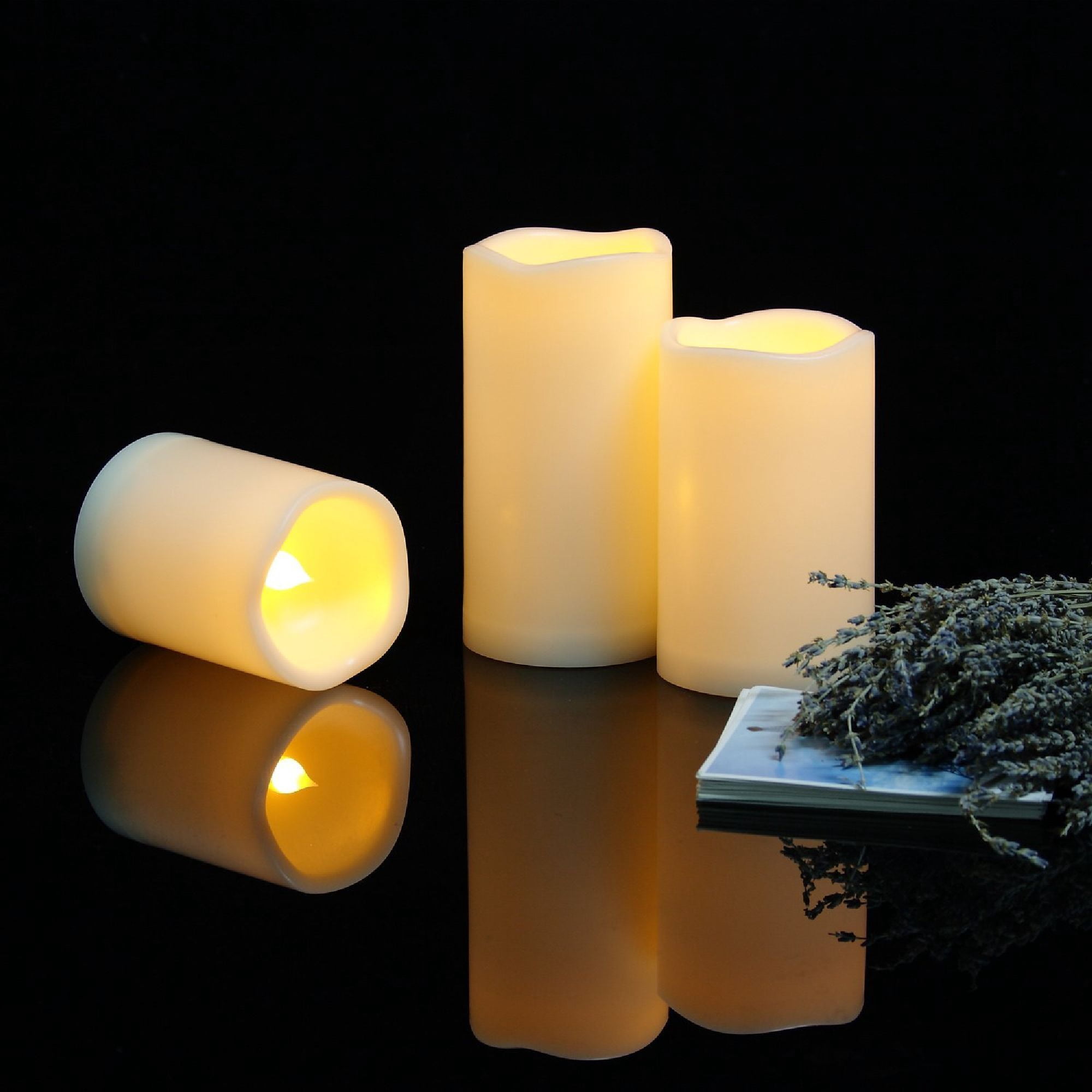 Candle Choice 3 PCS Outdoor Flameless Candles with Timer, Realistic Flickering LED Pillar Candles, Weatherproof Battery Operated C