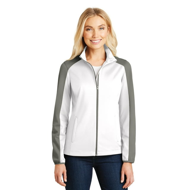 Chaqueta Soft Shell Active Colorblock para mujer de Port Authority®. L718 Blanco/ Pícaro Autoridad Portuaria L718