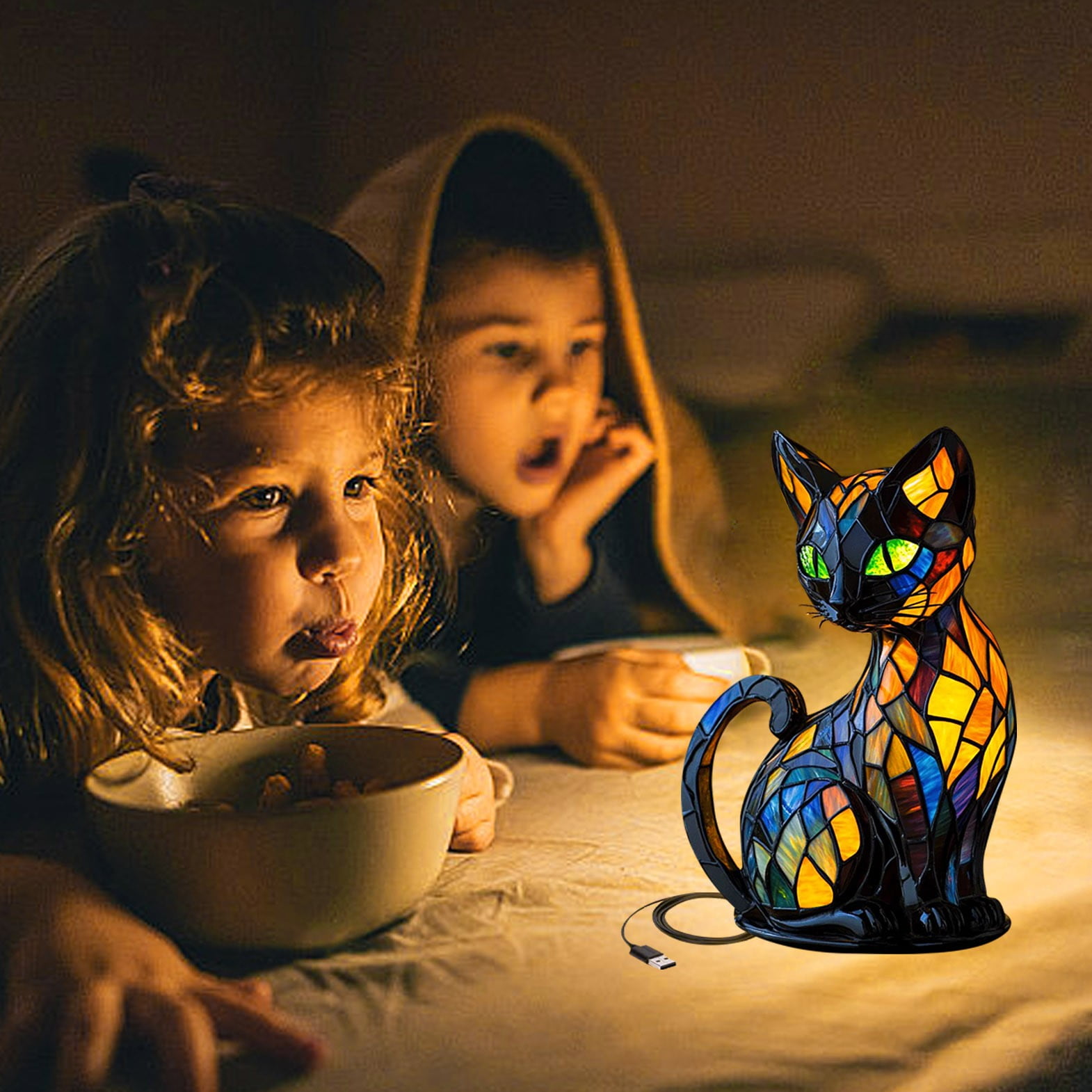 Sale Today Clearance! 2025 New Cat Lamp, Stained Resin Cat Lamp, Lamp, Retro Cats Stained Resin Tabletop Night Light, Fun And Whimsical Design