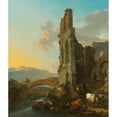 thumbnail image 2 of Nicolaes Pietersz. Berchem 15x17 Gold Ornate Wood Frame and Double Matted Museum Art Print Titled - Italianate River Landscape with Herdsmen by the Ruins of an Amphitheatre, and Peasants Cro, 2 of 4