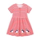 thumbnail image 1 of Odeerbi Vestido de Algodón Con Bordado de Dibujos Animados Para Niñas Vestido de Verano En Línea A Vestido de Manga Corta de Punto A Rayas Para Niños, 1 of 6