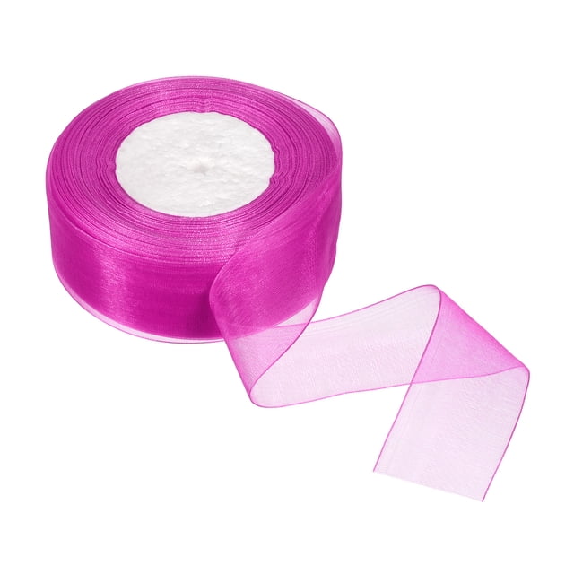 Unique Bargains 4cm 50 Yard Sheer Organza Ribbon Chiffon Fabric Gift Wrapping, Deep Rose Red