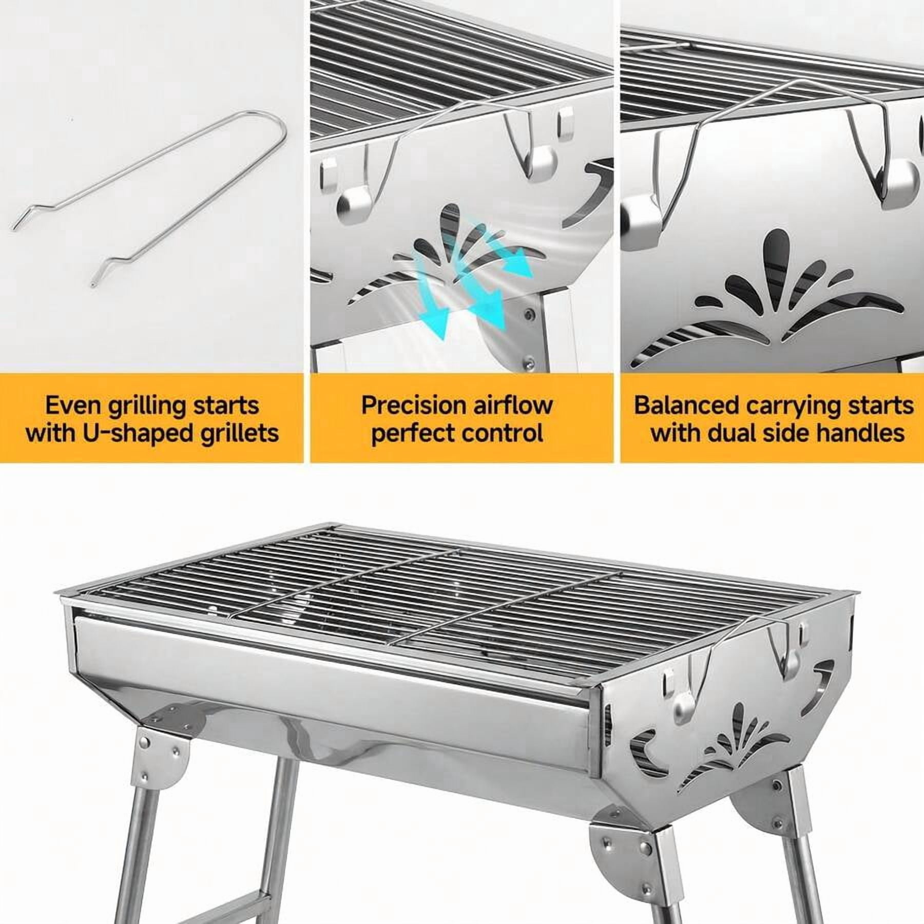XC  Outdoor Stainless Steel Foldable Charcoal Grill, Rustproof & Heavy-Duty, Tool-Free Setup For Camping & Backyard BBQ