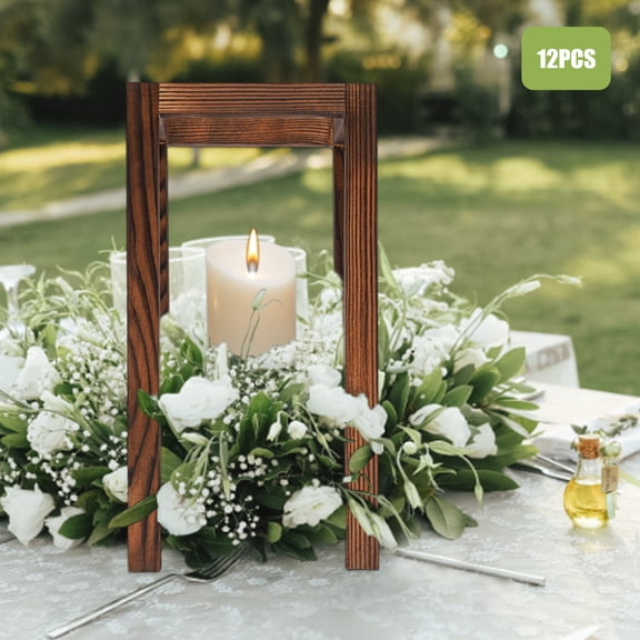 12PCS Wooden Lantern Centerpiece Wedding Lanterns Centerpieces Bulk, Wooden Lantern Candle Holder for Weddings, Parties, Banquets