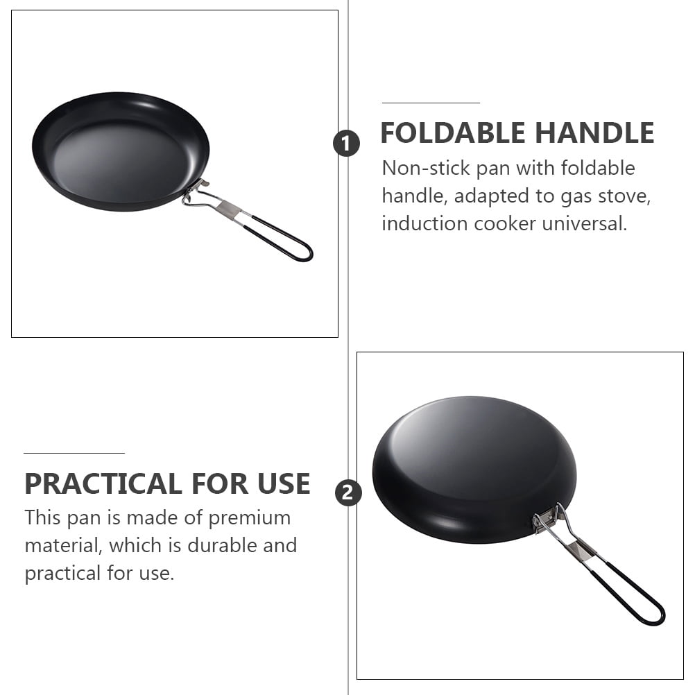 IBASETOY 9 Inch Black Non Stick Cast Iron Frying Pan Skillet with Foldable Handle for Kitchen