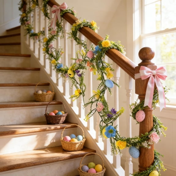 Easter Eggs Vines Door Decoration - Winter-to-Spring Transition & Early Easter Home Decor, Spring Floral Branches with Colorful Eggs, Indoor/Outdoor Patio & Porch Accent, 70.87in, c