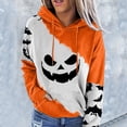 thumbnail image 2 of Women Hoodies Halloween Vintage Colorblock Pumpkin Print Sweatshirt Long Sleeve Drawstring Pullover Tops Cozy Apparel White XXL, 2 of 4