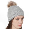 thumbnail image 2 of absanyy Women's Acrylic Cable Knit Beanie with Fluffy Pom Pom - Ribbed Brim, Free Size, Gray - Warm Winter Hat for Daily Use & Gifting, 2 of 7