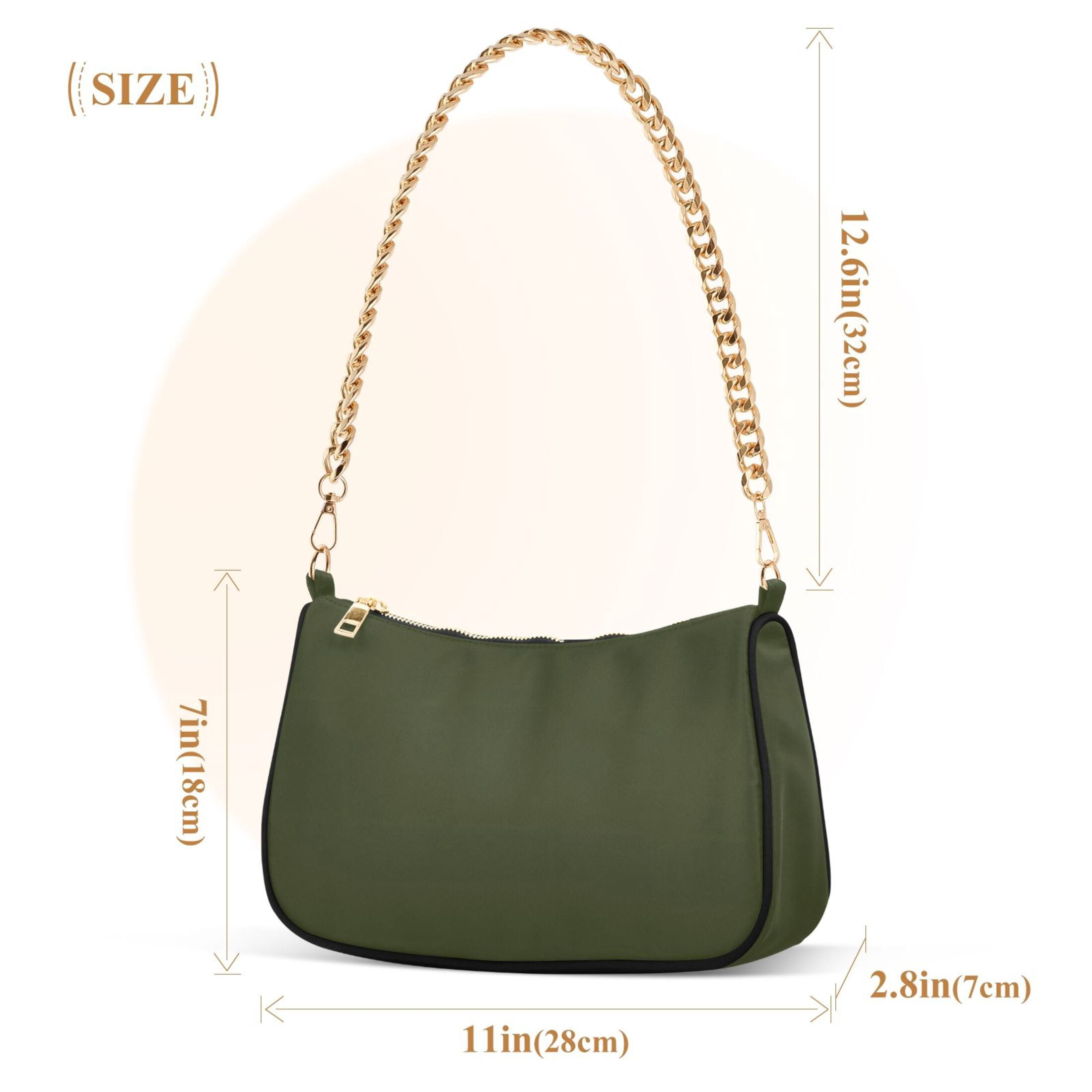 Ryvnso Olive Green Solid Womens Chain Shoulder Bag Tote Handbags Clutch Hobo Purse with Zipper for Travel
