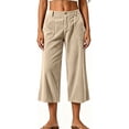 thumbnail image 4 of Women's Corduroy Culottes Wide Leg Cropped Pants Button Fly High Waisted Casual Capri Trousers with Pockets Flattering Vintage Style for Summer Everyday Wear, 4 of 5
