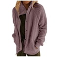 thumbnail image 4 of felwors Women's 2025 Winter Long Sleeve Button Sherpa Jacket Coat Pockets Warm Fleece Purple, M, 4 of 6