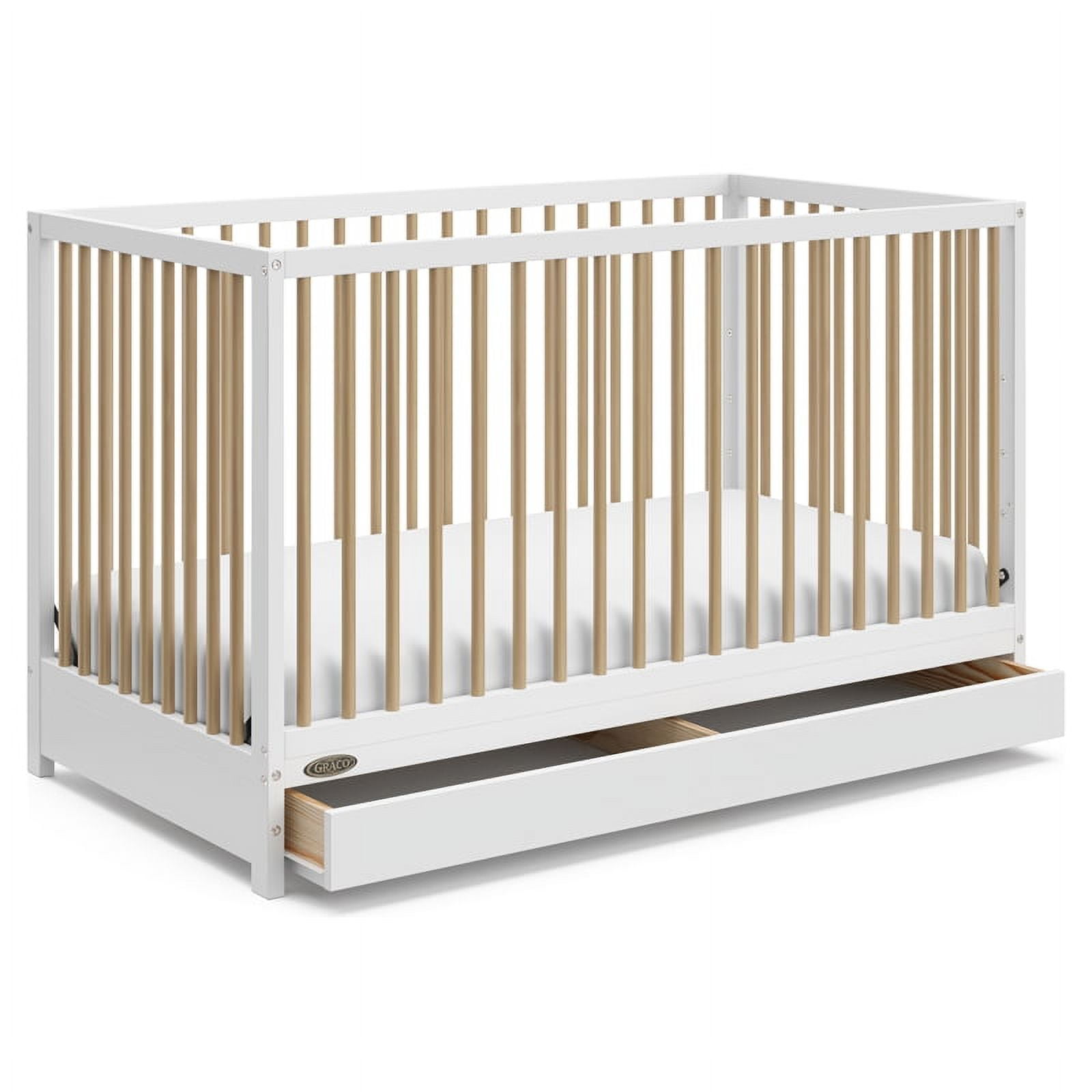 Graco Teddi 5-in-1 Convertible Baby Crib with Drawer, White with Driftwood