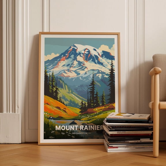Mount Rainier National Park Vintage Travel, Unframed Paper Poster 8x10in