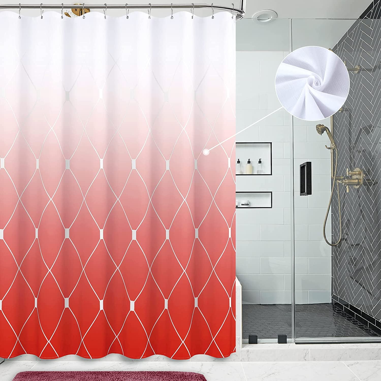 Red Shower Curtain Linen Textured Shower Curtains Ombre Shower Curtain