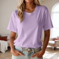 thumbnail image 2 of Womens T Shirt Short Sleeve Purple Crew Neck T Shirts Loose Fit Basic Tshirts Women's Workout Tops, 2 of 4